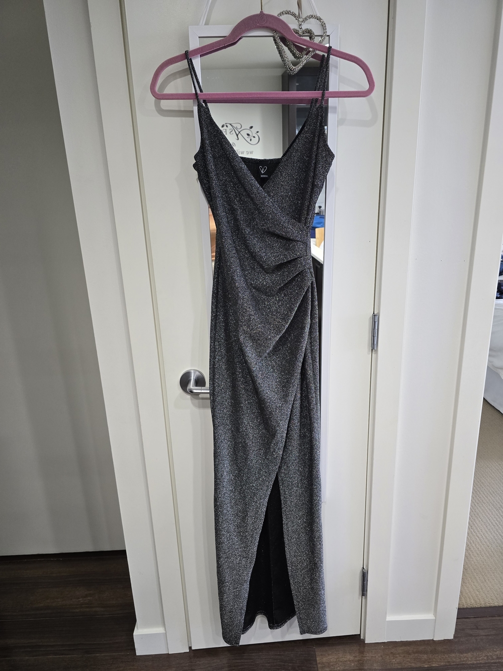 Windsor Silver Metallic Draped Maxi Dress